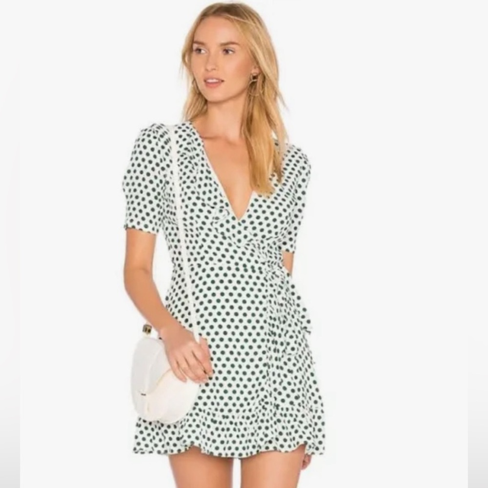 Green polka dot wrap dress